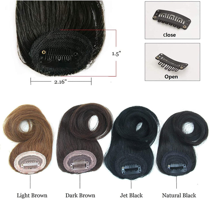 2PCS Wave Side Bang Clip in Bangs Real Human Hair Wave Fringe Hair Extensions(Natural Black Color)