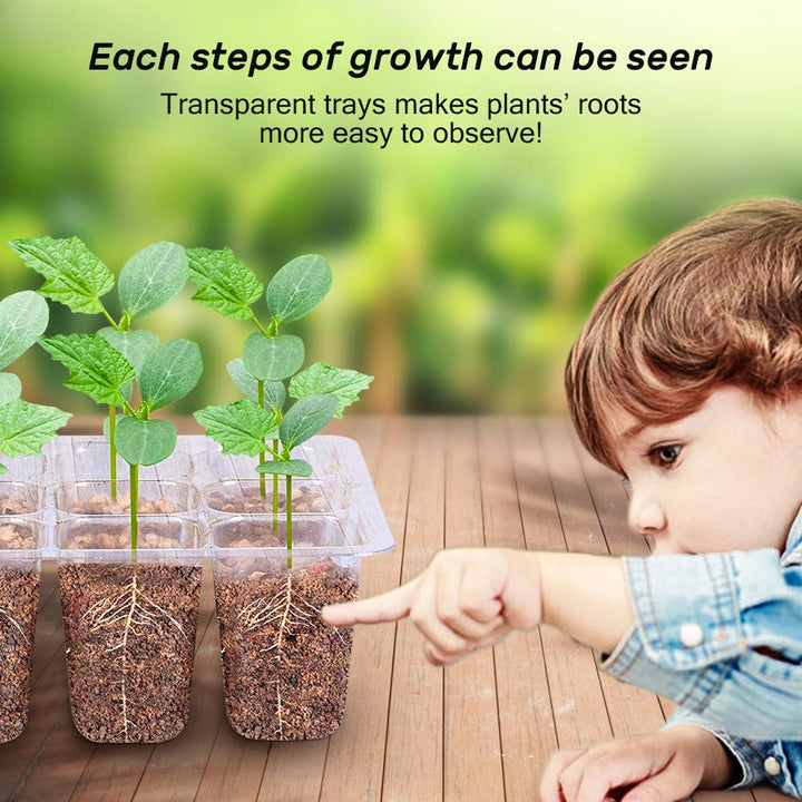 5-Pack Seed Starter Tray Seedling Kits,Plant Starter Kit with Adjustable Humidity Dome and Base Indoor Greenhouse Mini Propagator for Seeds Growing Starting (12 Cells per Tray,Black)