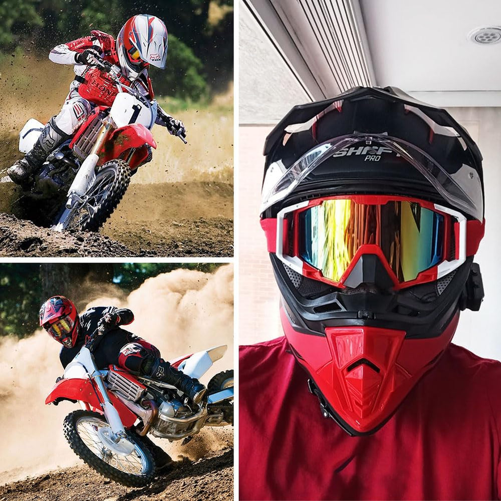ATV Goggles Dirt Bike Goggles Motorcycle Motocross Goggles Wide Vision Glasses Bike Riding Goggles Ski Goggle UV400 Anti-Fog Scratch Windproof Dustproof for Men Women Youth Kids Colorful Lens