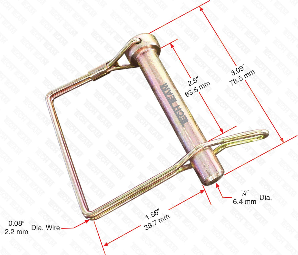 #00845, Double Wire Lock Pin 1/4” Dia. x 2 1/2” Long, Square, Tabbed, Hitch Pins, PTO Pins, Quick-Release, Can Replace a Clevis and Cotter Pin, 3 pcs.