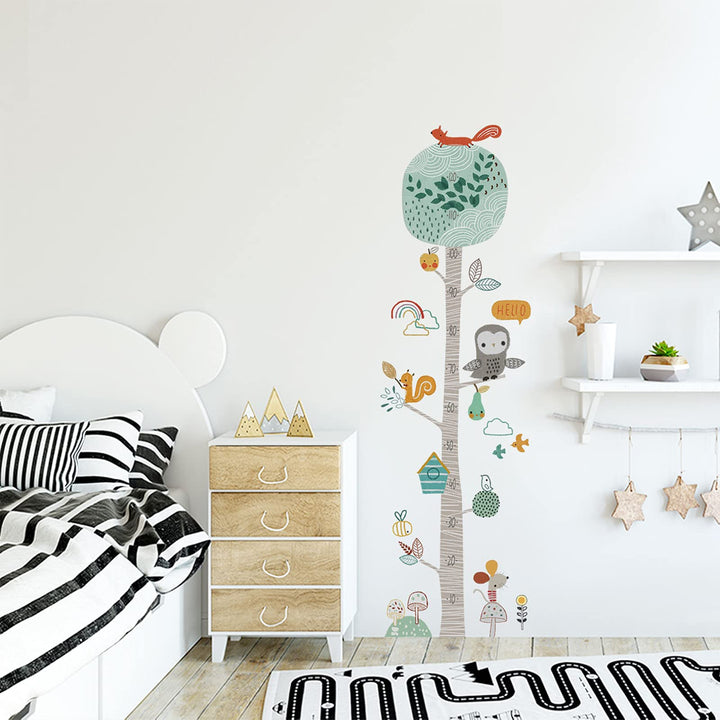 Kids Height Chart Wall Decals, Baby Growth Height Wall Ruler, Lovely Forest Animals Mouse Owl Squirrel Tree Height Measure Wall Stickers, Removable DIY Mural Decor for Kids Bedroom, Nursery, Classroom