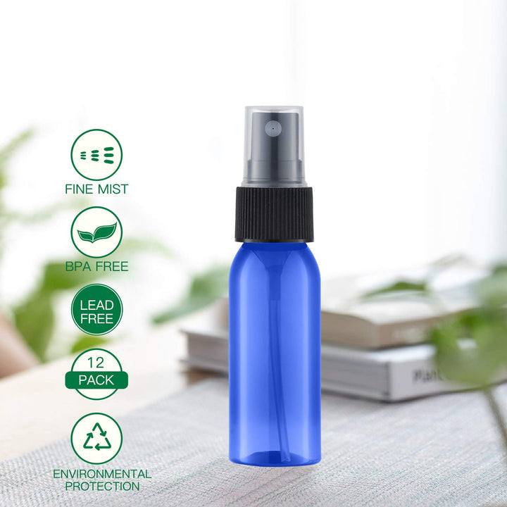 Unihome 12 Pcs, Blue: 1Oz. Small Empty Plastic Spray Bottles (12 Pack) With Fine Mist | Mini Leak Proof Travel Atomizer, Spritzer For Perfume, Cologne, Alcohol, Samples, Cleaning Solutio