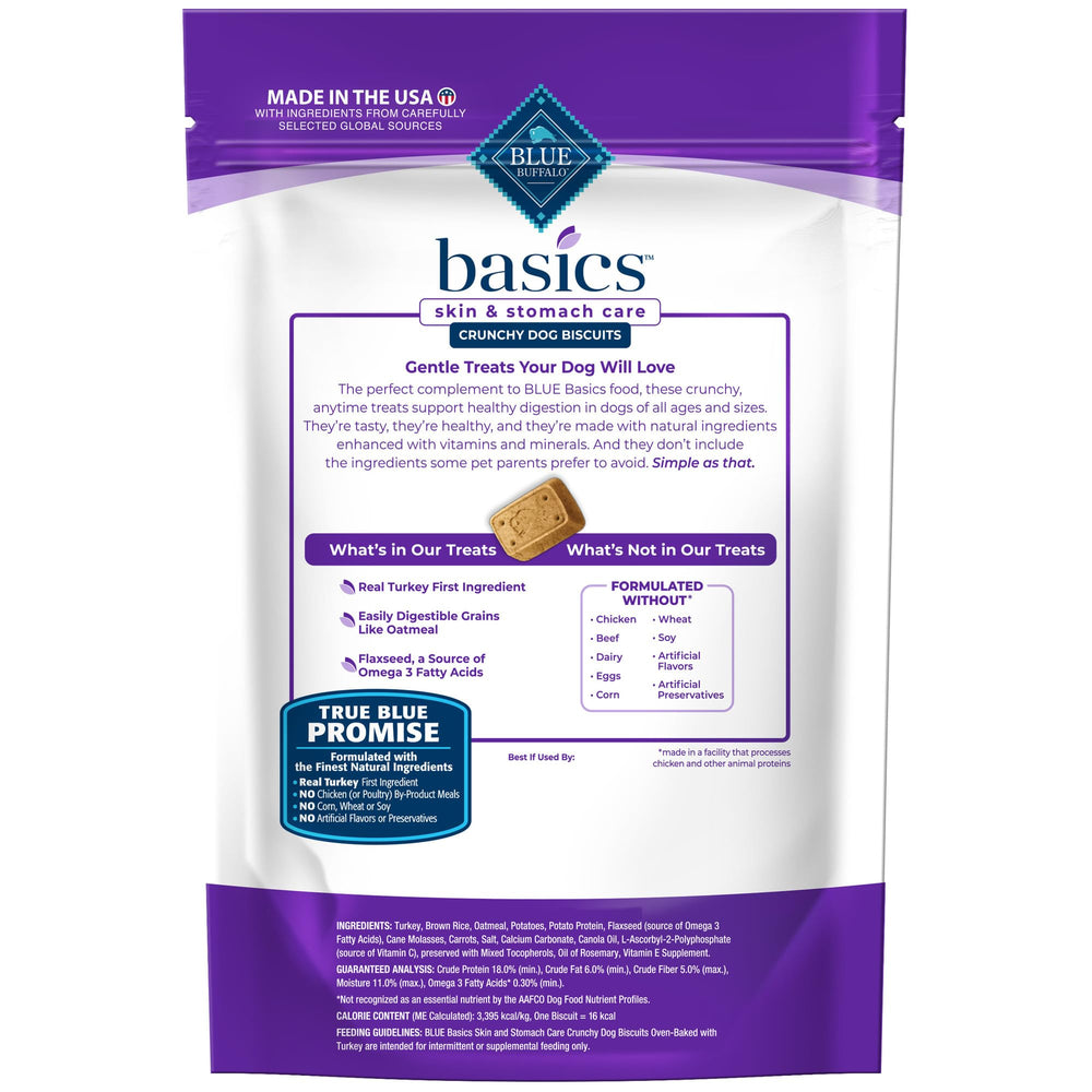 Basics Dog Biscuits, Skin & Stomach Care Crunchy Dog Treats, Turkey Recipe, 6-oz Bag