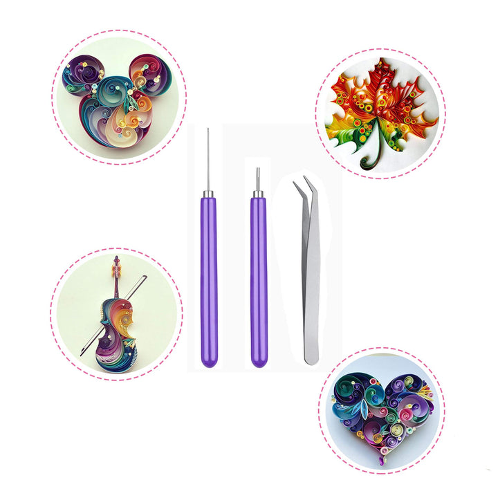 3 Pcs Quilling Tools Set Metal Slotted Tool Needle Tweezers Rolling Curling Kit Multifunctional Pen for DIY Cardmaking Craft Art Project Paper Handmade Accessories