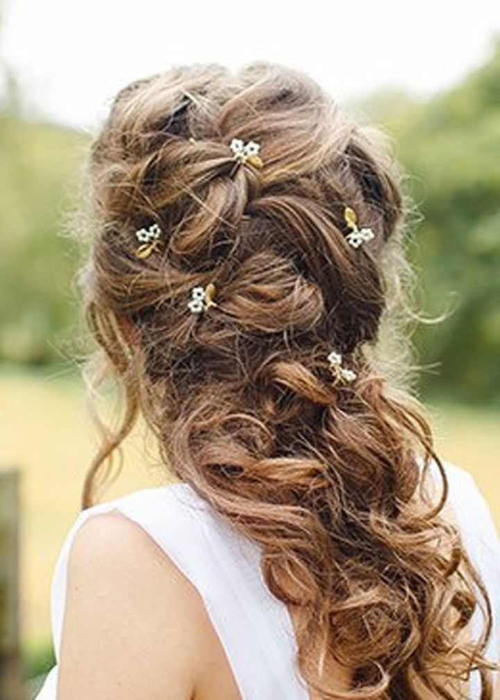FXmimior Bridal Leaf Hair Pins Women Vintage Headpiece Wedding Party Hair Pins Crystal Hair Accessories (Set of 5)