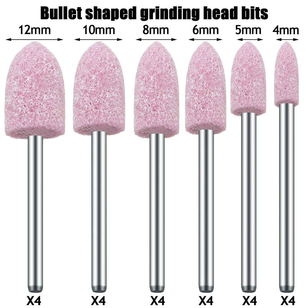 48 Pieces Abrasive Mounted Stone Grinding Wheel Head Mounted Grinding Point Stone Heads with Box Compatible with Dremel Rotary Tool, 0.12 Inch Shank and 6 Sizes(Pink,Aluminium Oxide)
