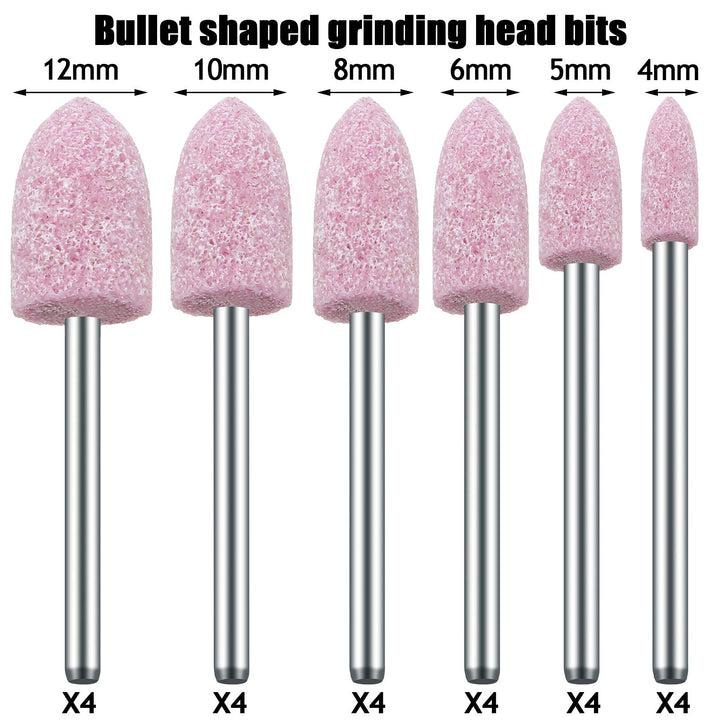 48 Pieces Abrasive Mounted Stone Grinding Wheel Head Mounted Grinding Point Stone Heads with Box Compatible with Dremel Rotary Tool, 0.12 Inch Shank and 6 Sizes(Pink,Aluminium Oxide)