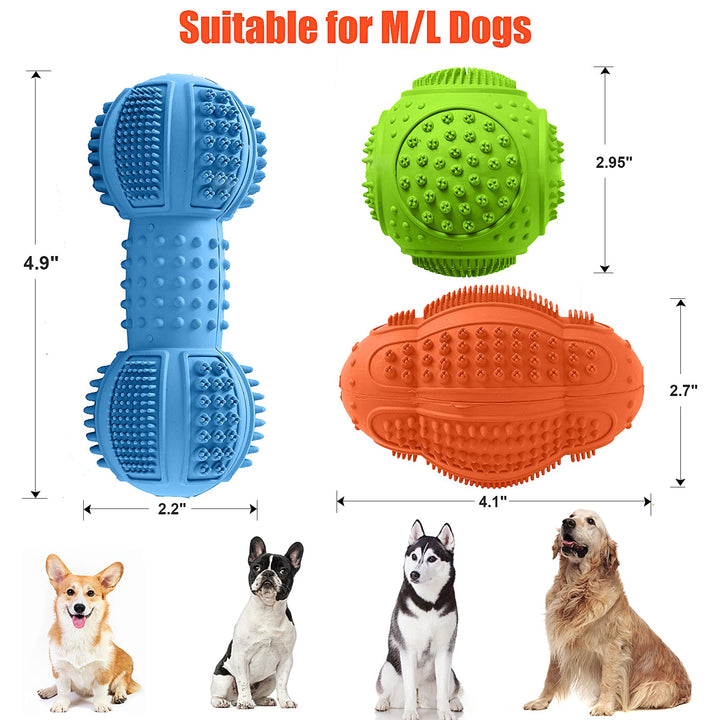 Dog Chew Toys 3 Pack for Aggressive Chewers, Multifunctional Teeth Cleaning and Gum Massage, Tough Toys with Natural Rubber for Large and Medium Dog