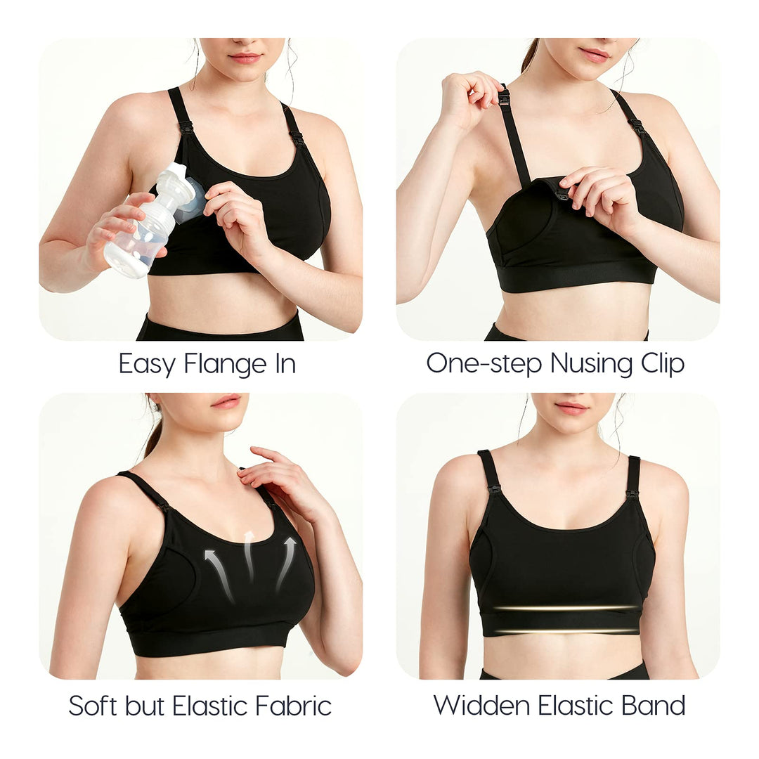 Hands Free Pumping Bra, Breast Pump Bra, Adjustable Breastfeeding Nursing Bra for Holding Breast Pumps Like Spectra, Lansinoh, Philips Avent, Ameda, Bellababy,etc. (X-Large, Black)