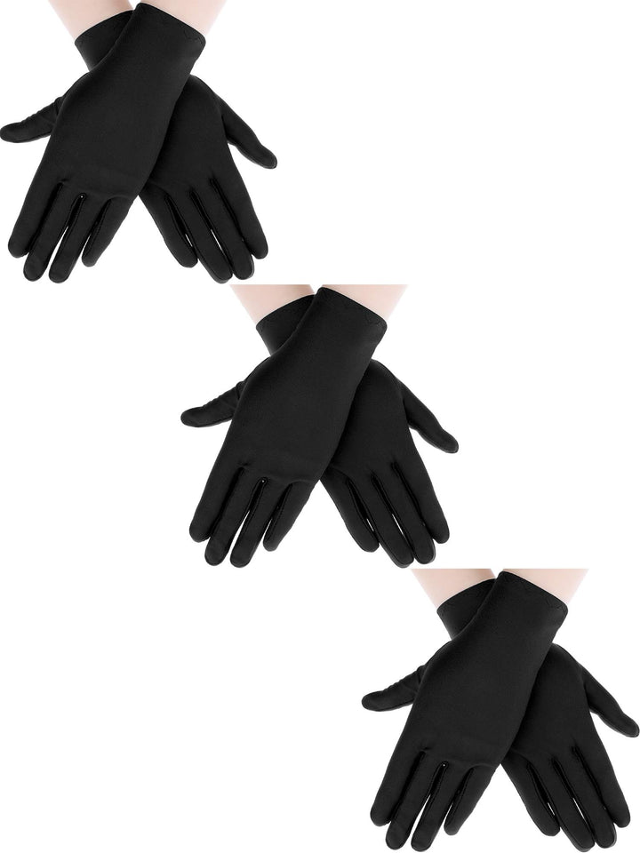 3 Pairs Wrist Length Gloves Women Short Satin Gloves Opera Short Gloves for 1920s Wedding Party (Black 2)