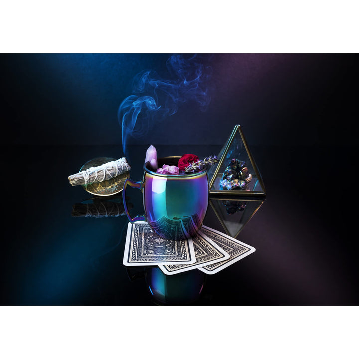 Mirage Moscow Mule Mug, Iridescent Mule Mug, 16 Ounce Metal Cocktail Glass, Stainless Steel, Rainbow Finish, Set of 1