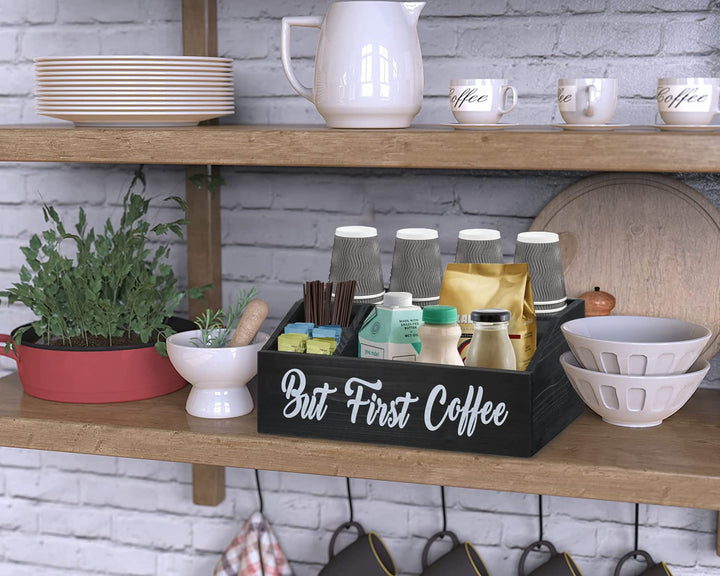 Wooden Coffee Station Organizer, Coffee Bar Accessories Organizer for Counter, Coffee Bar Bin Box, Coffee Pods Holder Storage Basket, Farmhouse Kitchen Decor, Coffee Lovers Gift…