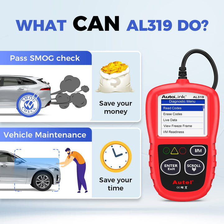 Professional OBD2 Scanner AL319 Code Reader, Enhanced Check and Reset Engine Fault Code, Live Data, Freeze Frame, CAN Car Diagnostic Scan Tools for All OBDII Vehicles After 1996, 2024 Upgraded