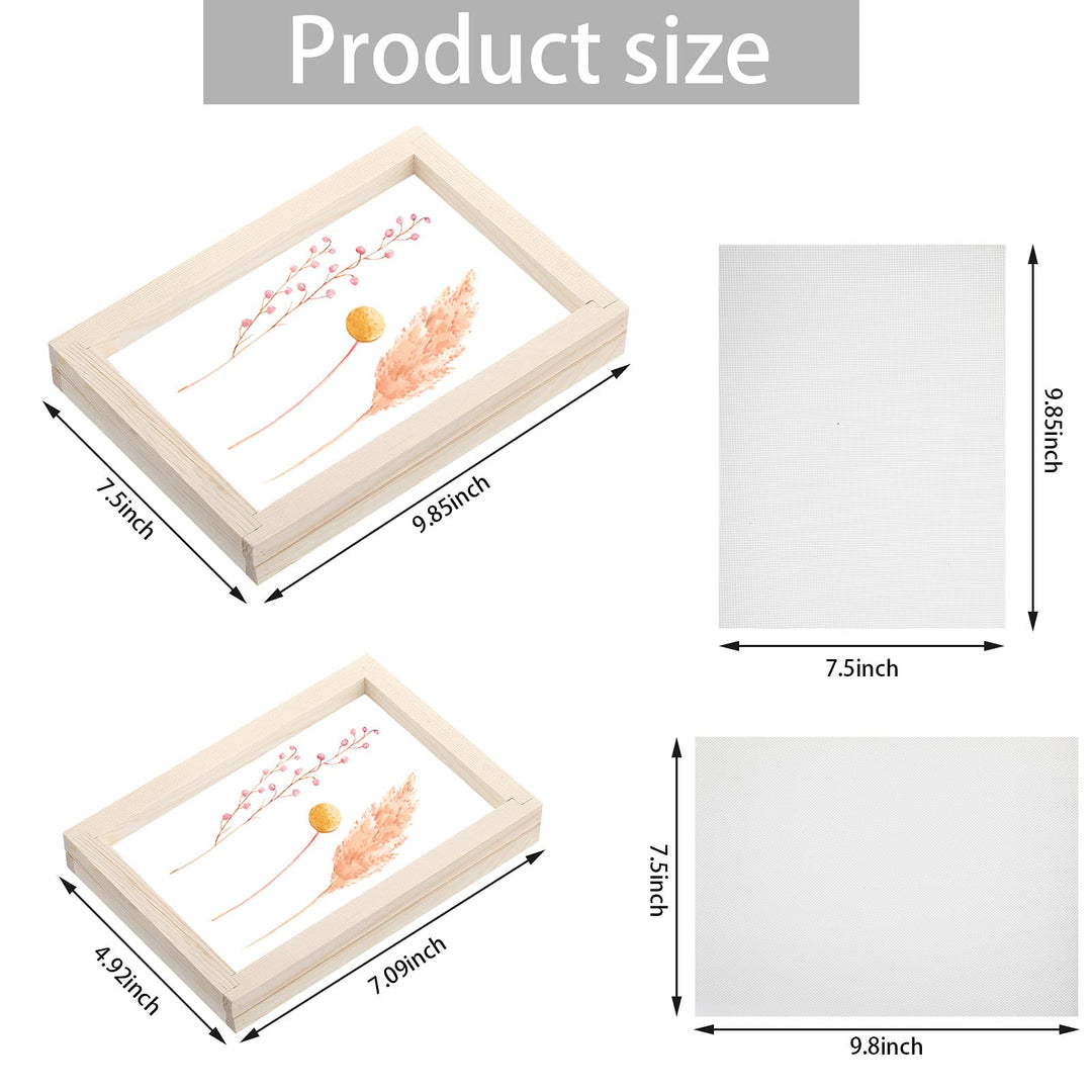 12 Pieces Paper Making Kit, 2 Size Wooden Paper Making Mould Frame Paper Making Screen Paper Making Mould Dried Flowers, Sponge with Replace Mesh Cloth for DIY Paper Craft