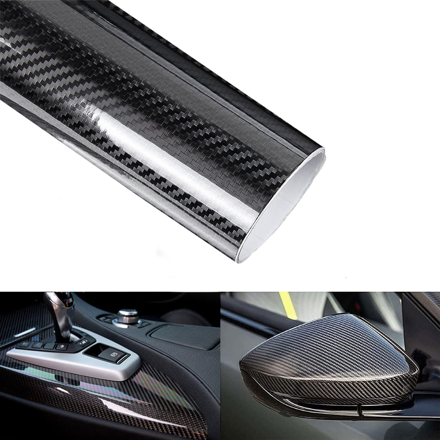 Black 6D Carbon Fiber Vinyl Wrap Roll 1ft x 10ft, Super Glossy Car Wrap Film Featuring Bubble Free Air Release Technology, Car Moto DIY Interior Exterior