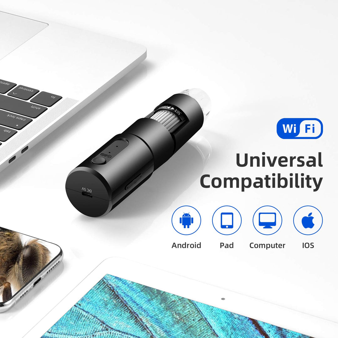 Wireless Digital Microscope 50X-1000X Handheld Portable Mini WiFi USB Microscope Camera with 8 LED Lights for iPhone/iPad/Smartphone/Tablet/PC-Black