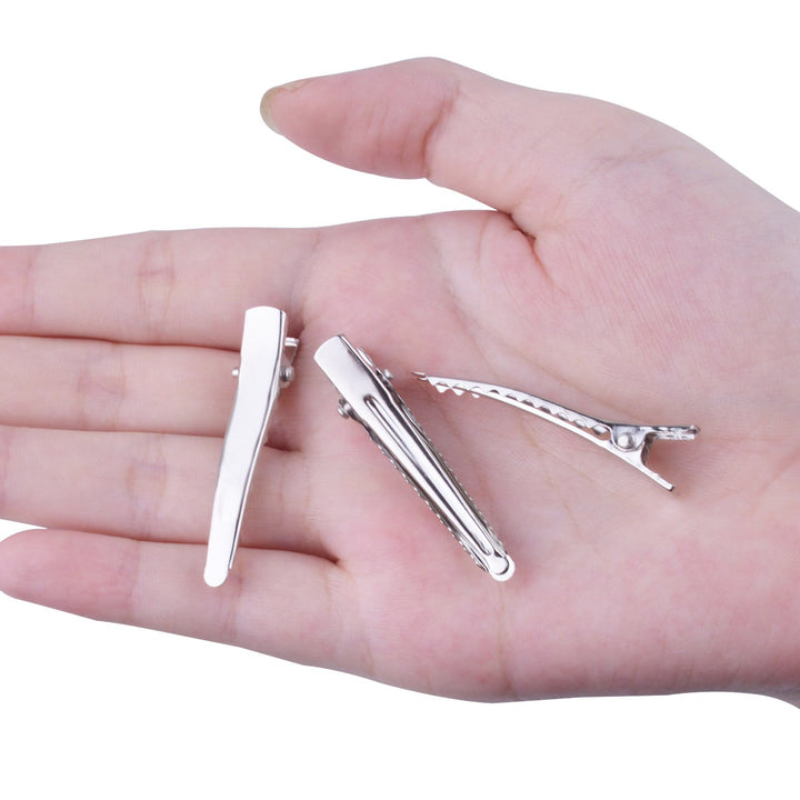 100 Pieces Metal Alligator Hair Clips Pins with Teeth,Length 4.5cm,Blank Silver