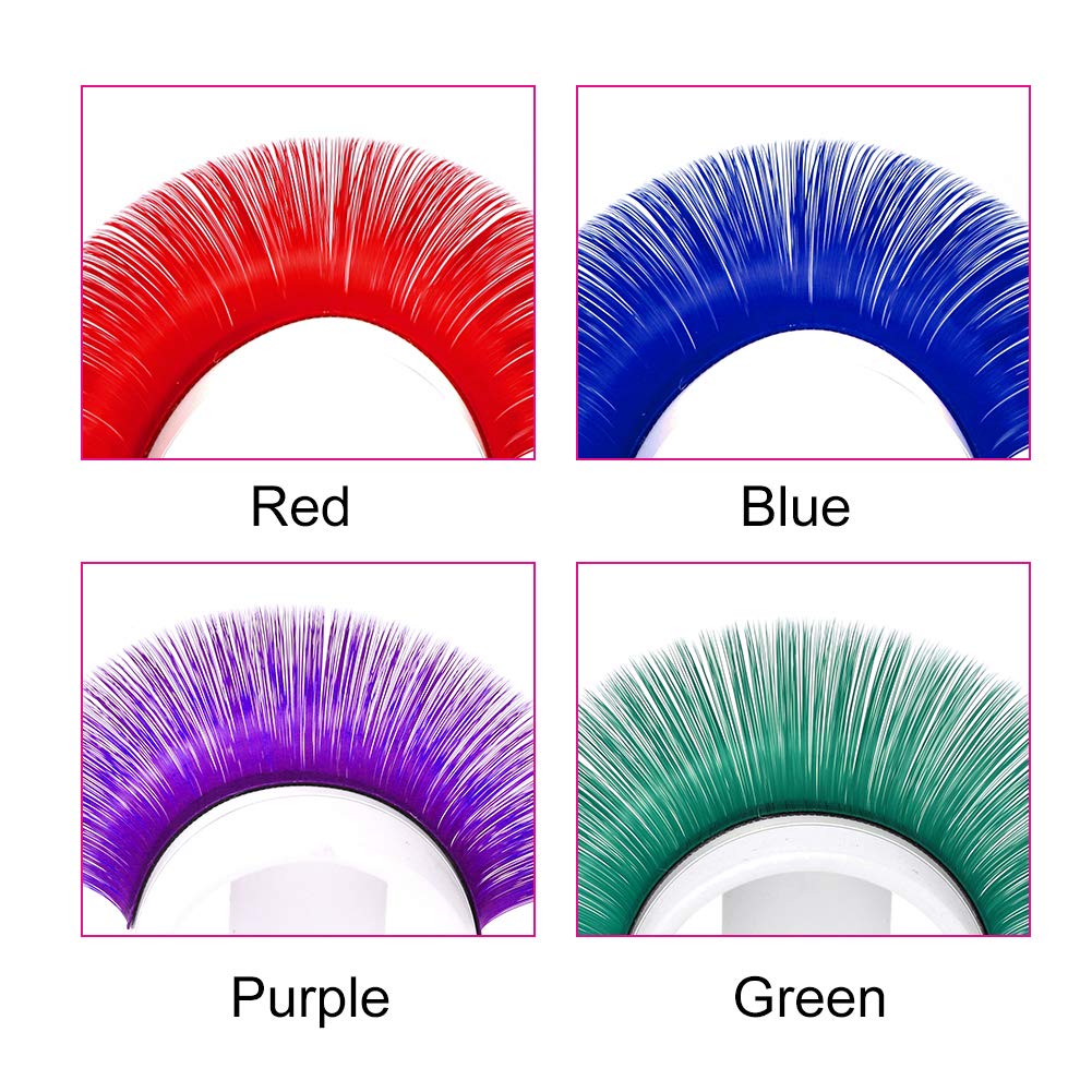 Volume Lashes D Curl 0.07 15mm Easy Fan Lash Extensions Blue Purple Green Red Colored Volume Eyelash Extensions Professional Flare Lashes Knot Free (0.07-D, 15mm)
