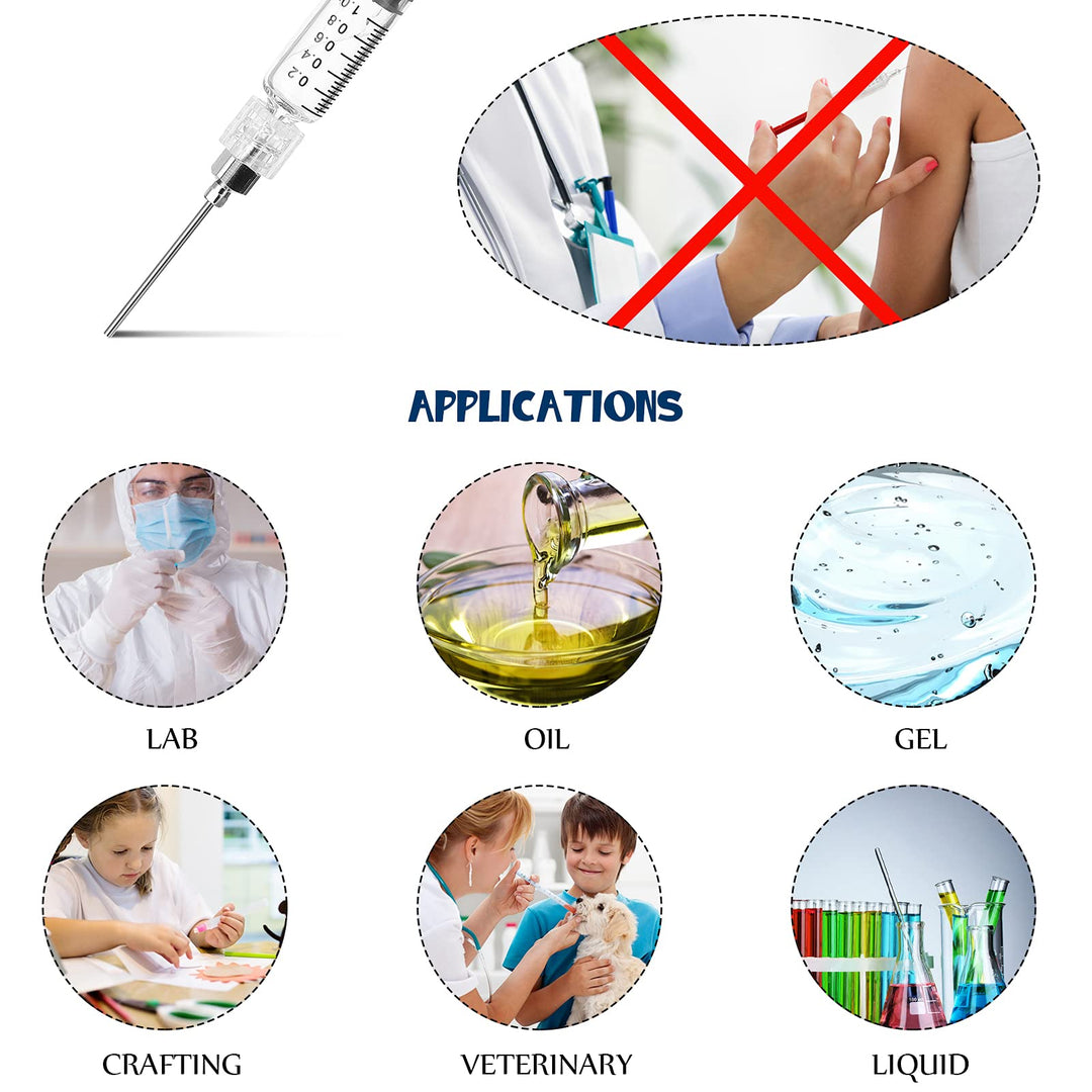24 Pieces Borosilicate Glass Syringes Set Include 12 Pieces 1 ml Borosilicate Glass Syringe Lock and 12 Pieces Stainless Steel Lock Dispensing Needle for Thick Liquids, Ink Use