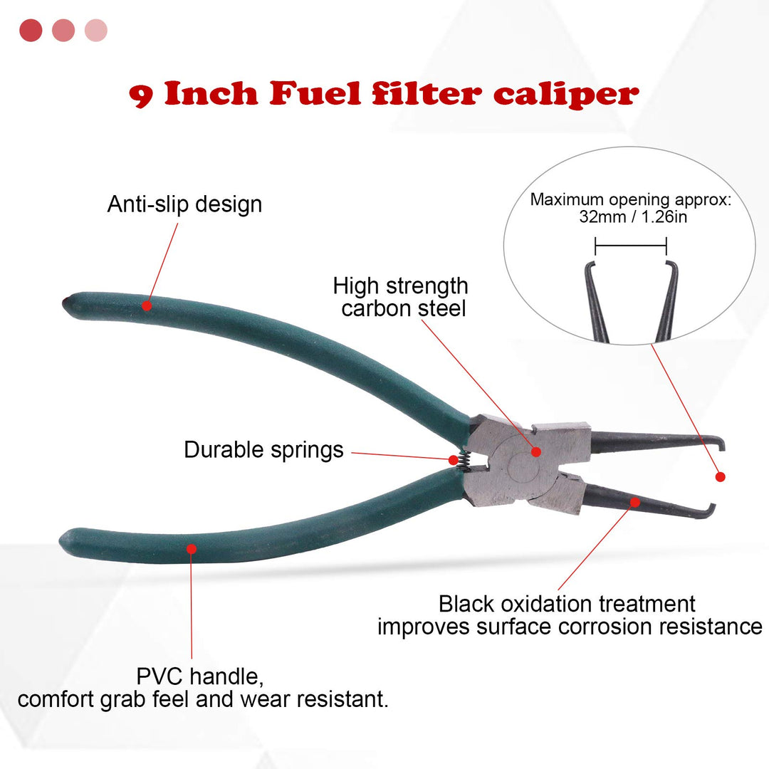 Fuel Line Petrol Clip Pipe Pliers 9 Inch Fuel Filter Calipers Fuel Line Pliers and 80 Degree Disconnect Pliers Push Pin Pliers Set (Pack of 3)