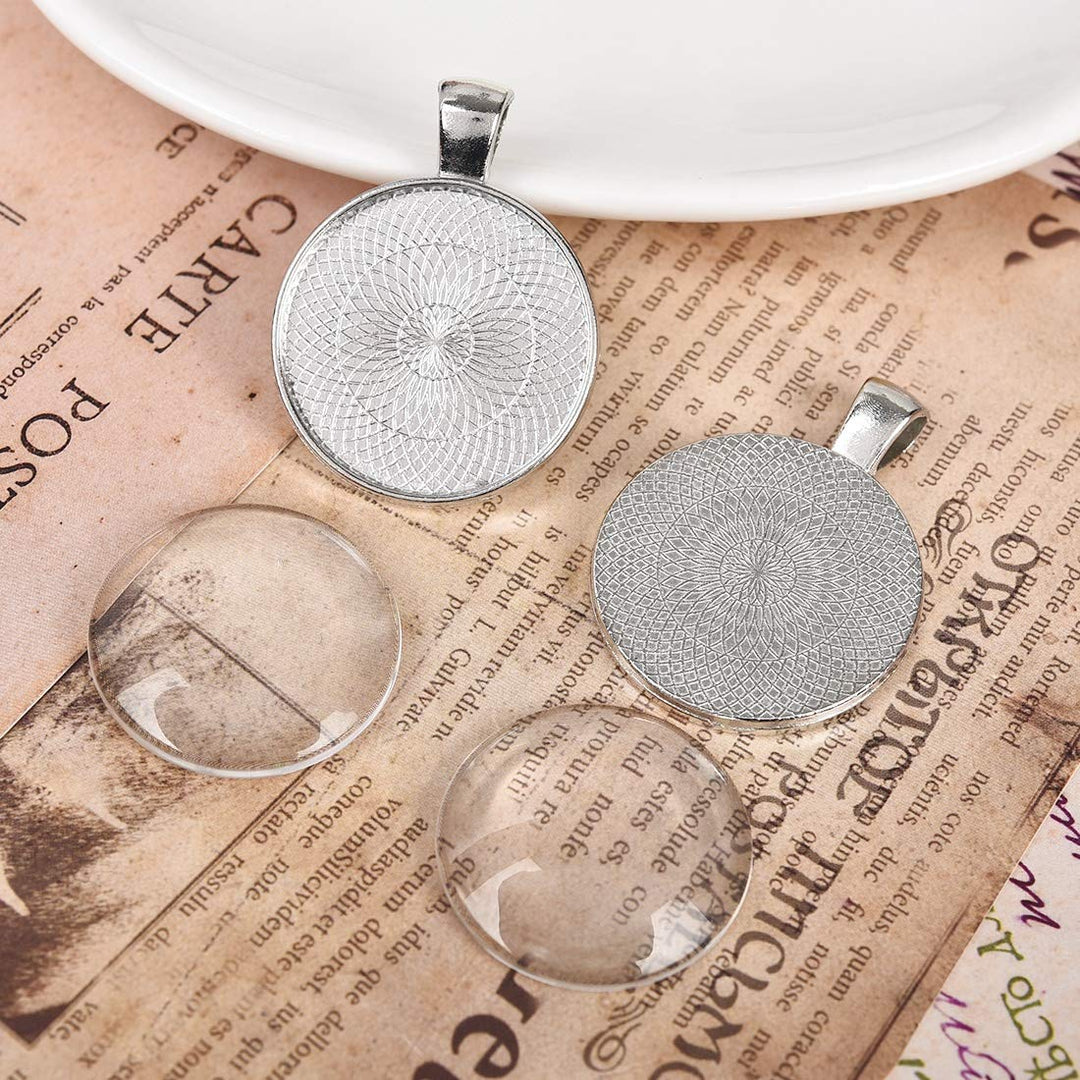40 Pcs Silver Pendant Trays with 40 Pcs Transparent Glass Cabochons, Round Pendant Bezels 1 inch/25mm for Photo Pendant Resin Craft Jewelry Making, Total 80 Pcs