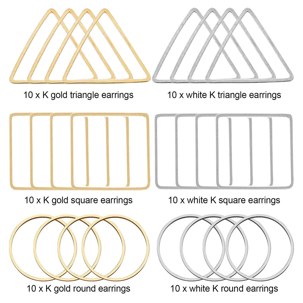 60pcs Earrings Beading Hoop Earring Finding Geometric Pendant Connector Round Hoop Earring for Jewelry Making DIY Crafts Art Creation Women Gift(Triangle & Square & Circle)