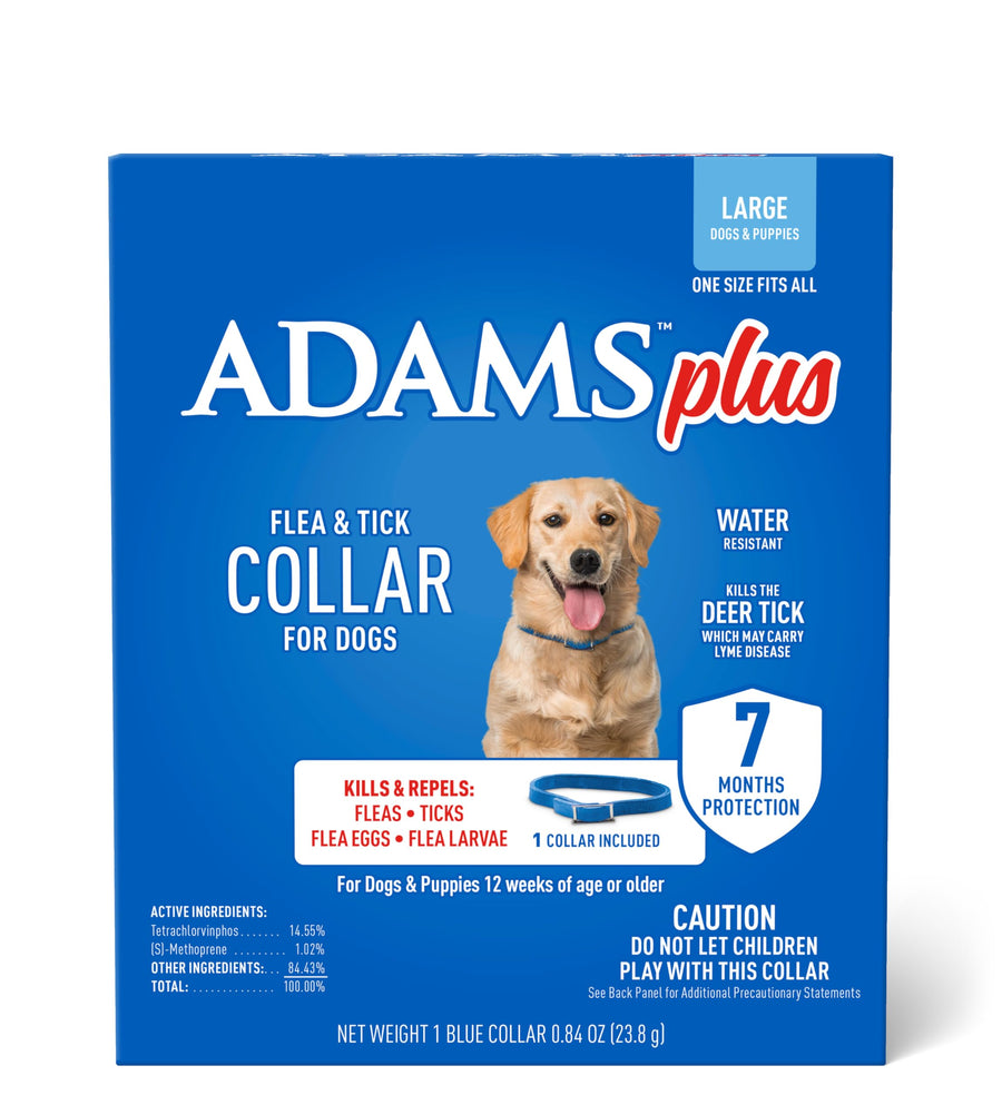 Plus Flea & Tick Collar for Dogs, 7-Month Protection, Adjustable Collar Fits Large Dogs & Puppies, Kills & Repels Fleas, Flea Eggs, Flea Larvae and Ticks, Kills Tick Larvae and Tick Nymphs, Blue