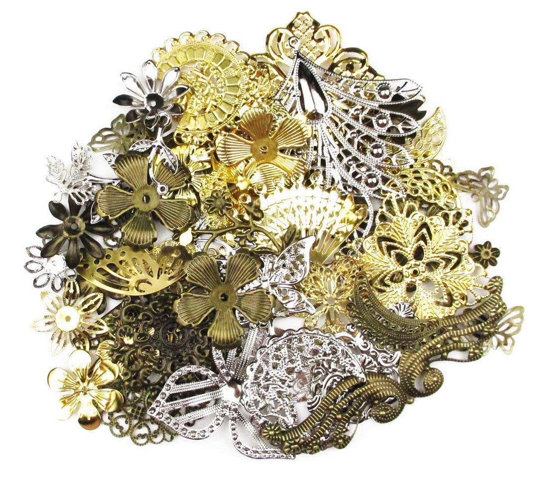 ALL in ONE Mixed Antique Bronze/Gold/Platinum Alloy Pendants Beads Charms Chains Connectors Jewelry Findings 50 Grams