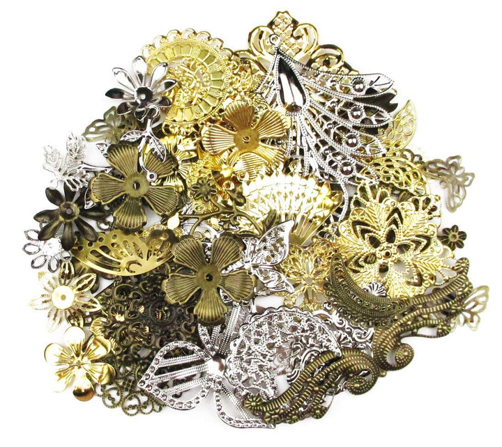ALL in ONE Mixed Antique Bronze/Gold/Platinum Alloy Pendants Beads Charms Chains Connectors Jewelry Findings 50 Grams