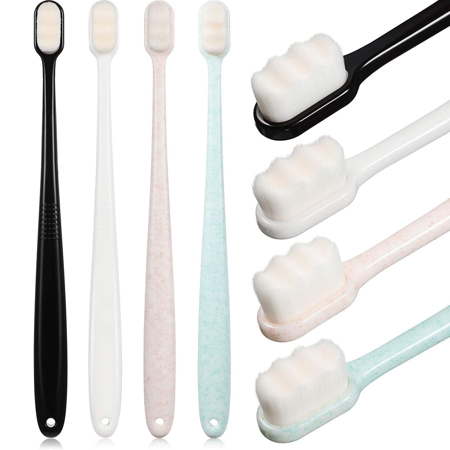 4 Pieces Soft Micro-Nano Manual Toothbrush Extra Soft Bristles Toothbrush with 20,000 Bristles for Fragile Gums Adult Kid Children (Black, White, Green, Beige)