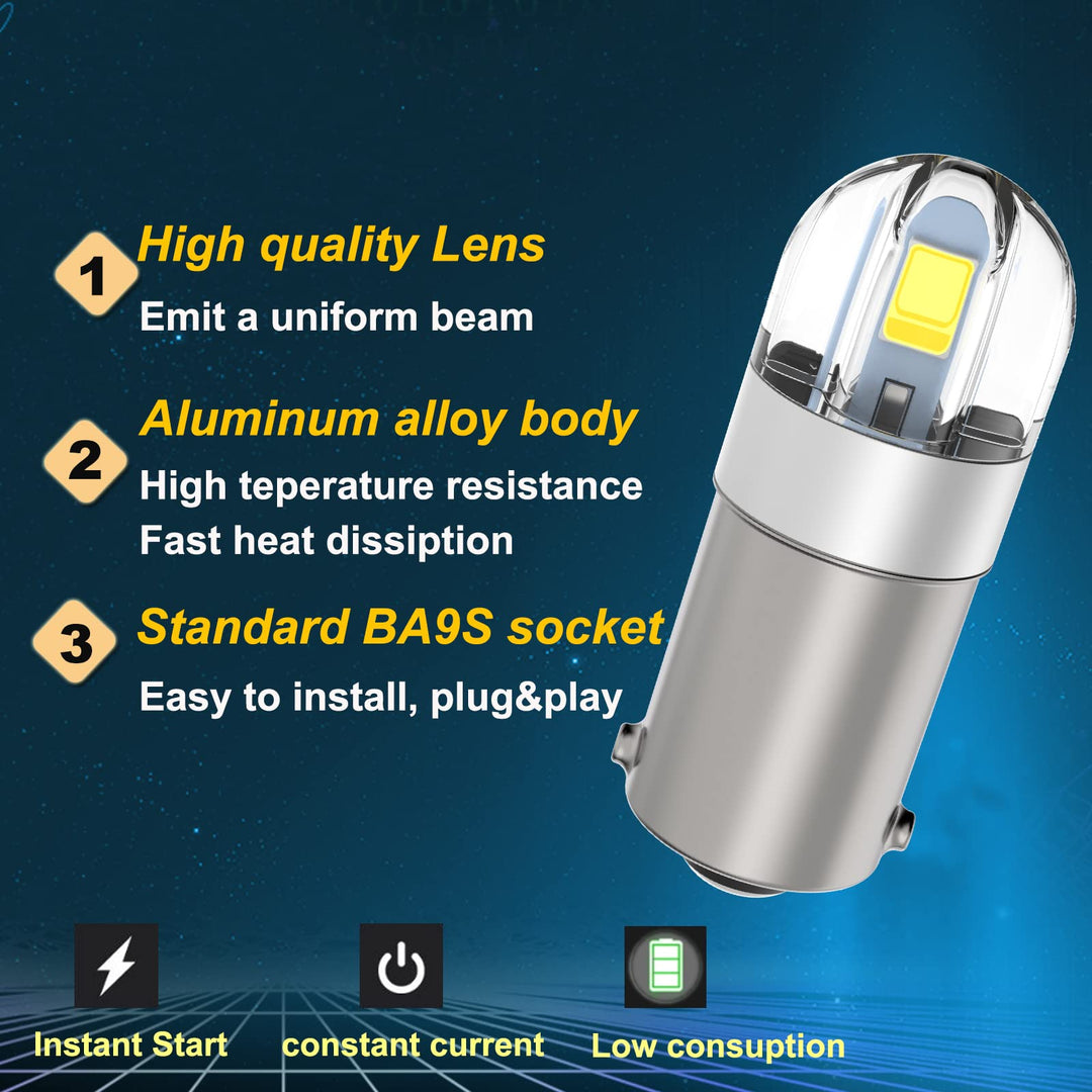 Shuyee Super Bright BA9S LED Car Bulbs, BA9 53 57 1895 64111 LED Lamp for Instrument Cluster Door Courtesy Map License Plate Light on RV Camper Trailer, Pack of 10