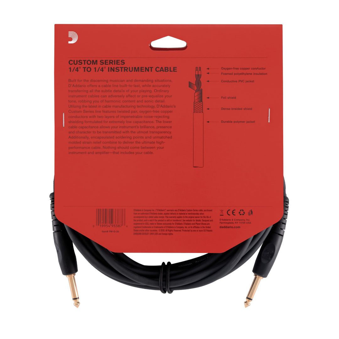 D'Addario Custom Series Instrument Cable, 20 feet