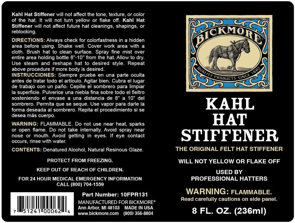 Kahl Hat Stiffener - Great for Fabric & Felt Hat Brims - Will Not Affect Tone, Texture, or Color