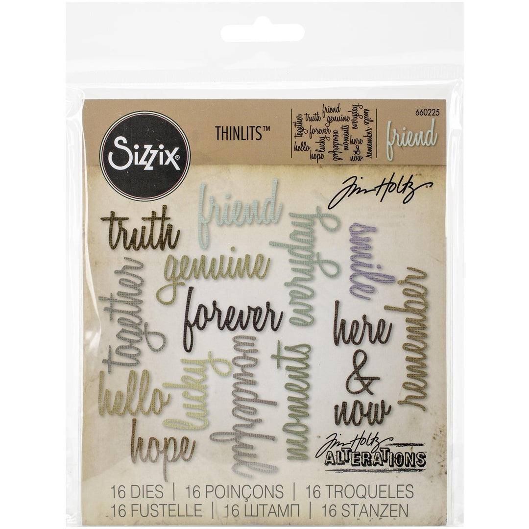 , Multi Color, One Size Thinlits Die Set 660225, Friendship Words Script by Tim Holtz, 16 Pack