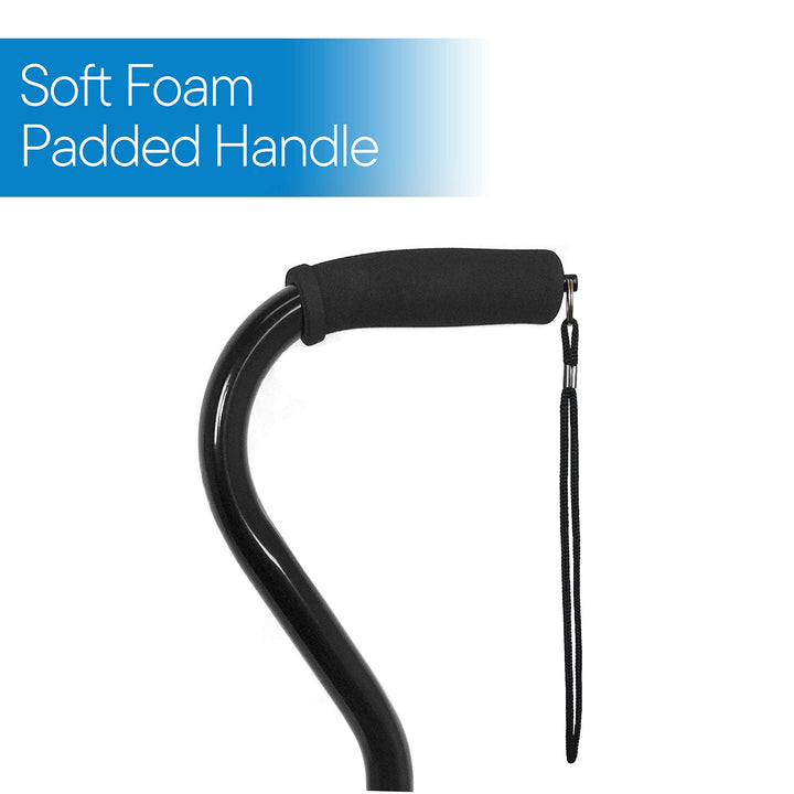 Quad Cane - Adjustable Walking Cane with 4-Pronged Base for Extra Stability - Foam Padded Offset Handle for Soft Grip - Works for Right or Left Handed Men or Women (Black)