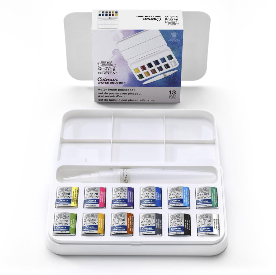 Cotman Watercolor Paint Set, 12 Half Pan w/ Water Brush Pen and Mixing Palette