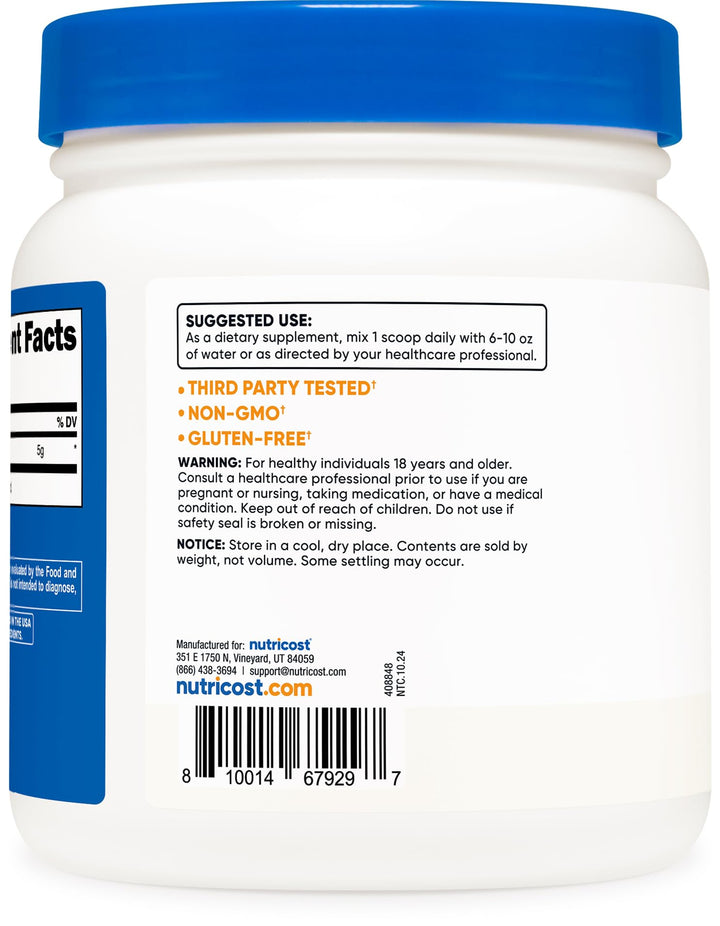 L-Arginine Powder 500 Grams (1.1lbs) - Pure L-Arginine Powder - 5000mg Per Serving; 100 Servings