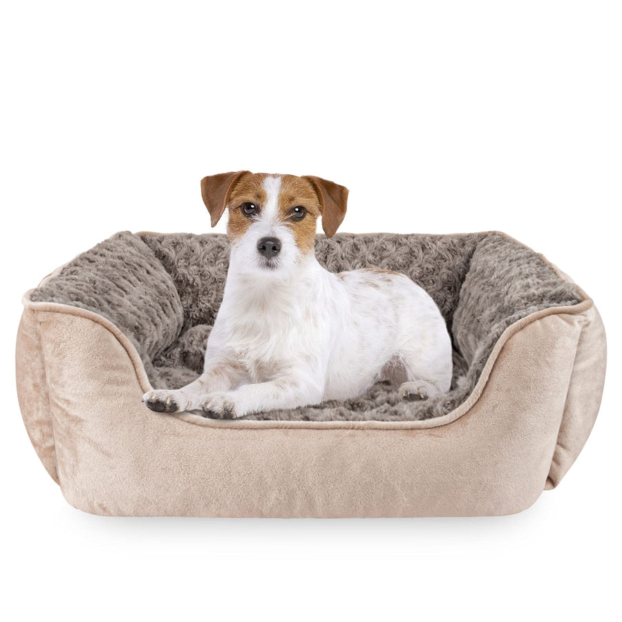 Rectangle Dog Bed for Large Medium Small Dogs Machine Washable Sleeping Dog Sofa Bed Non-Slip Bottom Breathable Soft Puppy Bed Durable Orthopedic Calming Pet Cuddler, Multiple Size, Beige