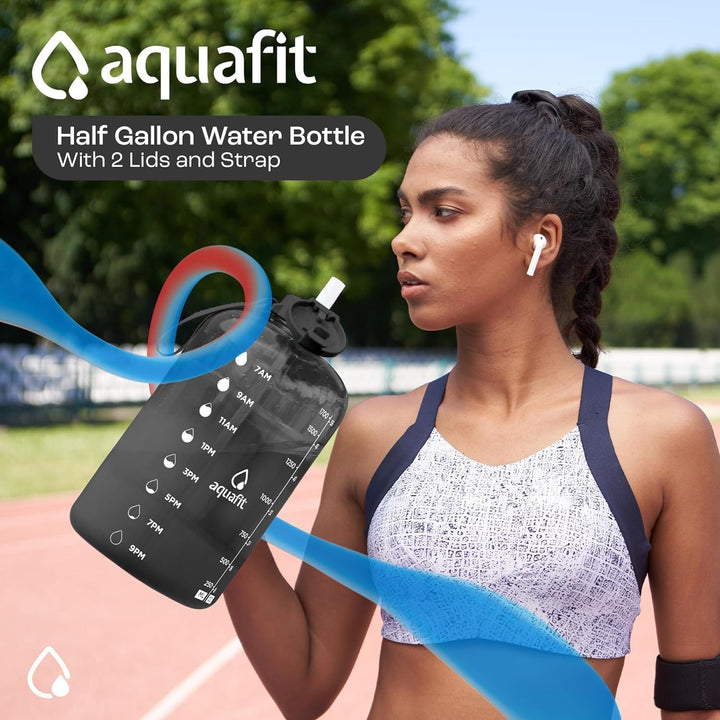 64 oz Water Bottle with Time Marker - Straw & Chug Lid - BPA Free Half Gallon Water Bottle, Big Water Bottle with Straw, Gym Water Bottle with Handle, Gallon Water Jug (Gray, 64 Ounces)