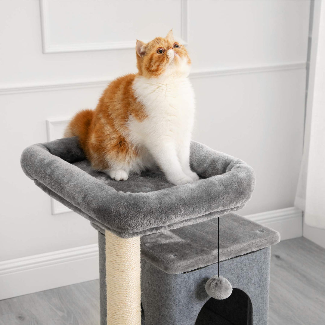 Lesure Cat Tree for Large Cat - Cat Tower for Indoor Cats with Scratching Post and Platform, Multi-Level Pet Play House Stable Kitty Furniture, 34 inches Tall, Grey