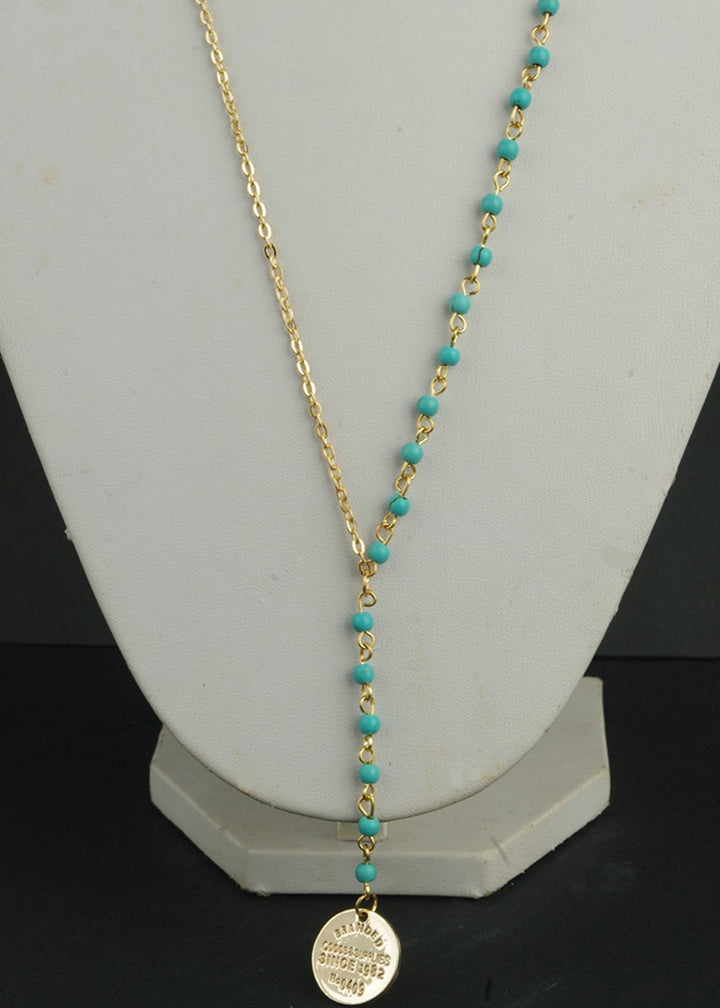 Sexy Long Chain Turquoise Necklace with Coin Pendant for Women and Teen Girls Back to school Party,Prom,Summer Beach