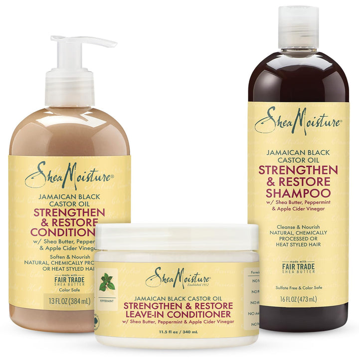 Curly Bundle: 16 oz Shampoo, 13 oz Conditioner, 11.5 oz Leave-in with Jamaican Black Castor Oil for Healthy Growth and Restoration - Sulfate Free