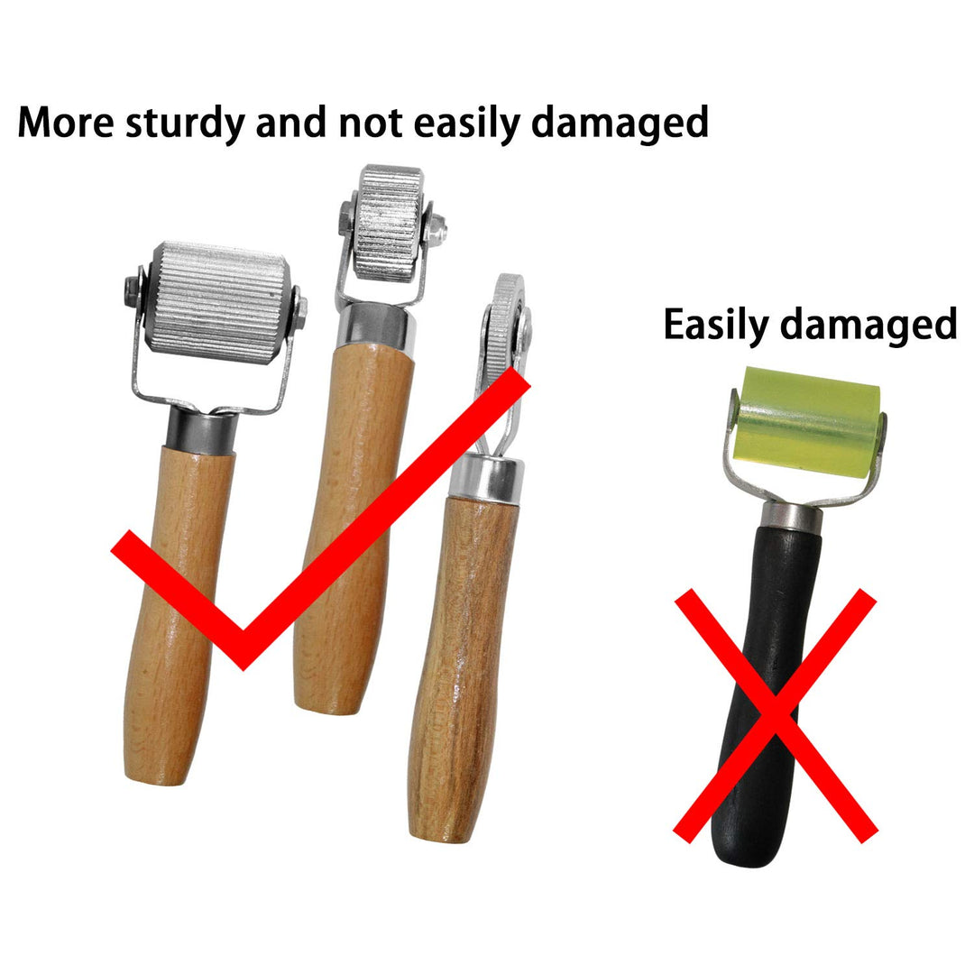 Car Sound Deadening Hand Roller Sound Noise Insulation Tool 3PCS For Auto Noise Roller Car Sound Deadener Application Installation Tool Rolling Wheel Interior Accessories Working Area with Wood Handle