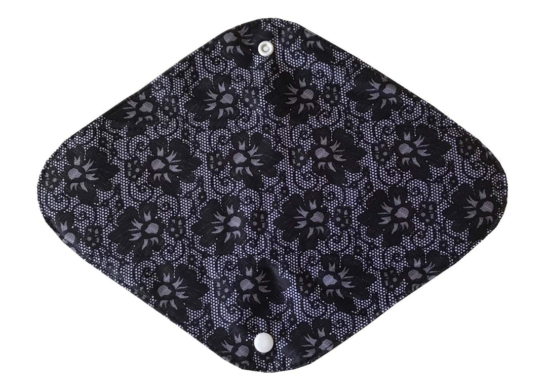 5 Pieces Charcoal Bamboo Mama Cloth/ Menstrual Pads/ Reusable Sanitary Pads (Black lace, Heavy (12 inch))