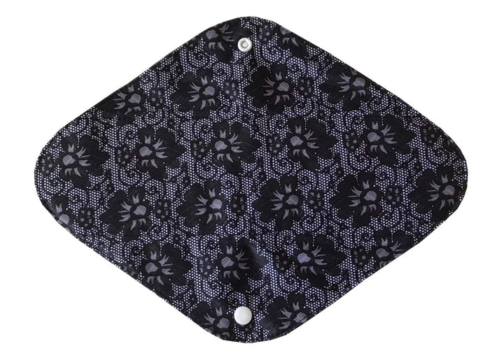 5 Pieces Charcoal Bamboo Mama Cloth/ Menstrual Pads/ Reusable Sanitary Pads (Black lace, Heavy (12 inch))
