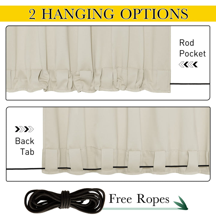 2 Panels Weighted Blackout Curtains for Patio Waterproof, Top & Bottom Grommet & Back Tab Fixed Outdoor Curtains Windproof Drapes Thermal Insulated for Porch, W52 x L84, Light Beige
