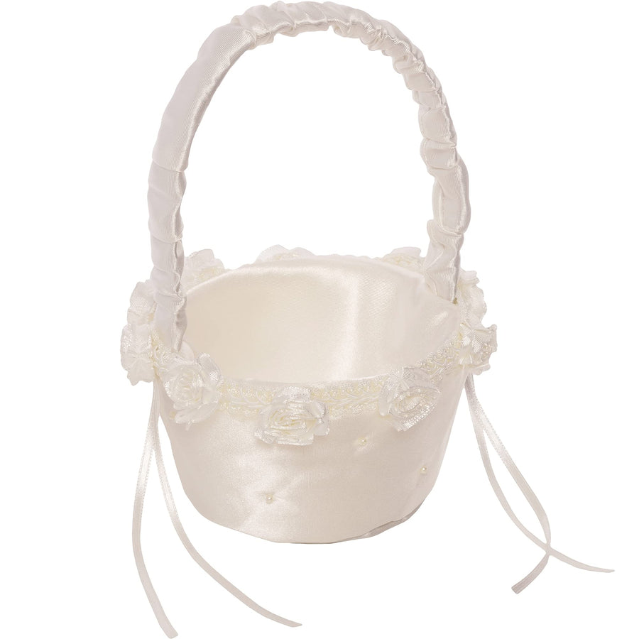 5073062010 Small Flower Girl Basket for Weddings and Other Celebrations, 3.5'' W x 5'' L x 7.5'' H, White Ivory