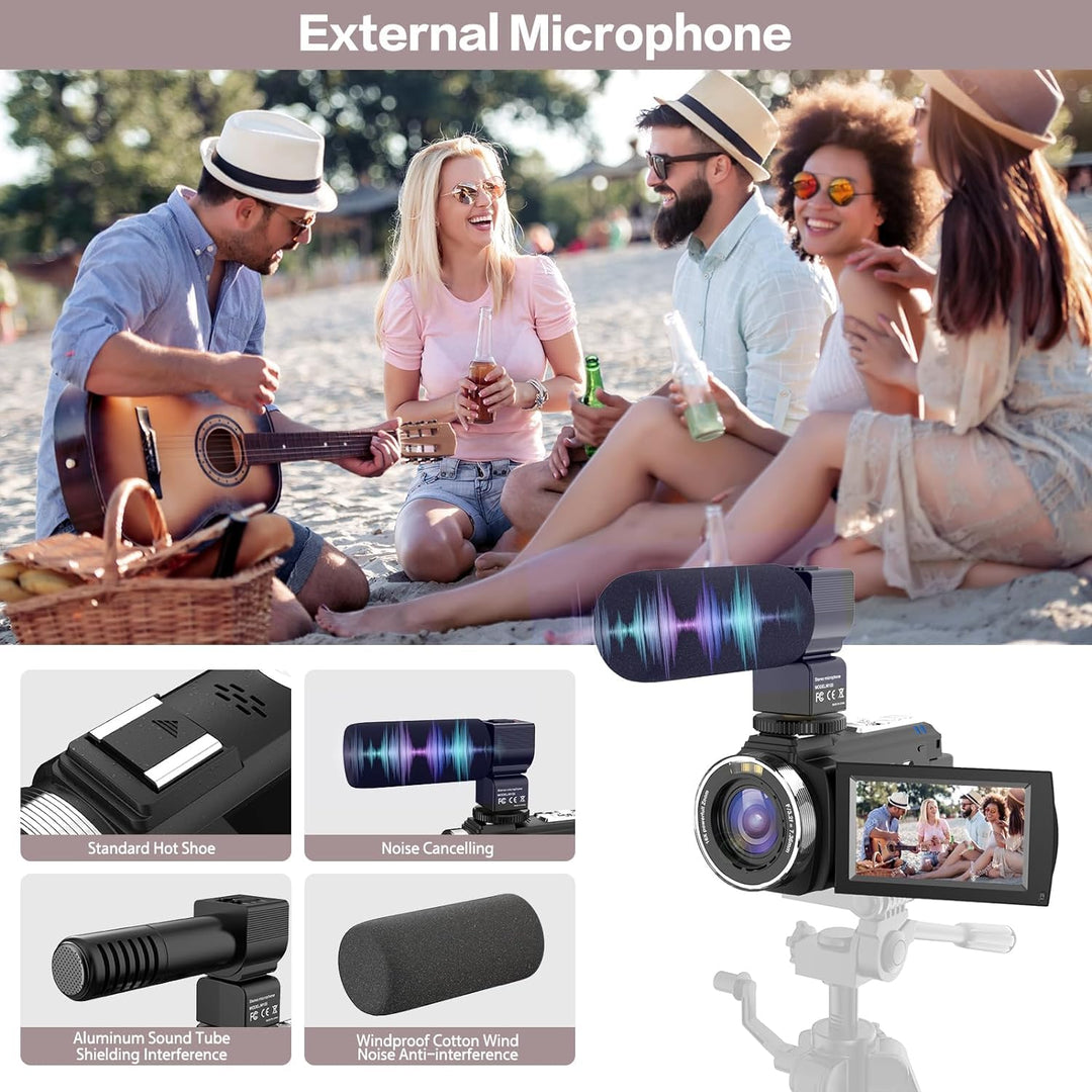 Video Camera Camcorder, Full HD 30FPS 36MP 16X Digital Zoom Digital Camera,IR Night Vision Vlogging Camera, YouTube Camera with External Microphone, Lens Hood, Stabilizer, Remote Control
