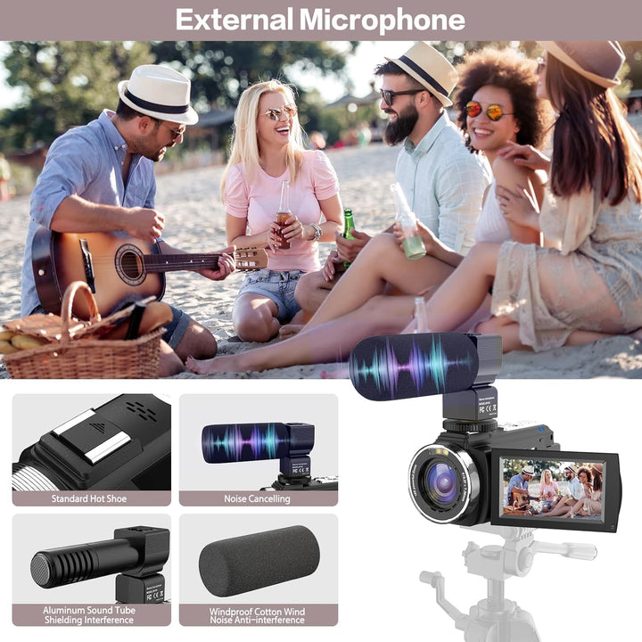 Video Camera Camcorder, Full HD 30FPS 36MP 16X Digital Zoom Digital Camera,IR Night Vision Vlogging Camera, YouTube Camera with External Microphone, Lens Hood, Stabilizer, Remote Control