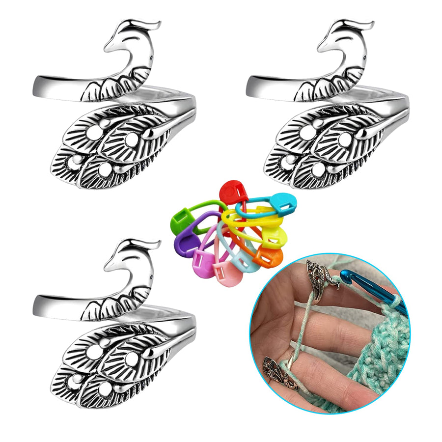 Upgraded 3 PCs Crochet Ring for Finger Yarn Guide, Adjustable Tension Ring for Crocheting, Finger Pain Release and Faster Knitting Make Mom Happy (3 PCS)